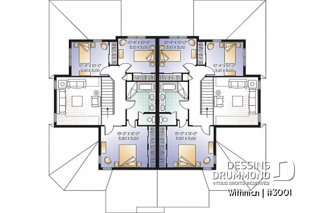 Étage - Plan de duplex avec 2 garages, 3 chambres et 2 salles de bain par logement, belle cuisine avec garde-manger - Withman
