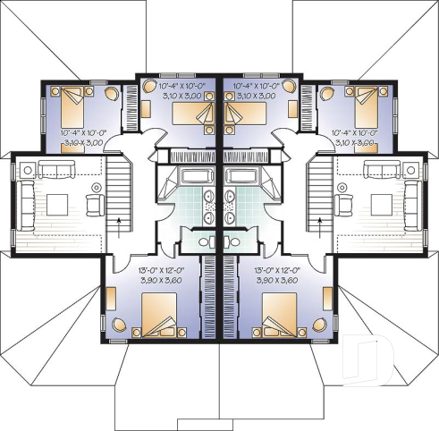 Étage - Plan de duplex avec 2 garages, 3 chambres et 2 salles de bain par logement, belle cuisine avec garde-manger - Withman