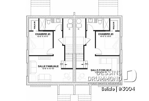 Sous-sol - Plan de maison jumelée à étage, 3 chambres et 1.5 salle de bain par unité, buanderie au r-d-c - Belisle