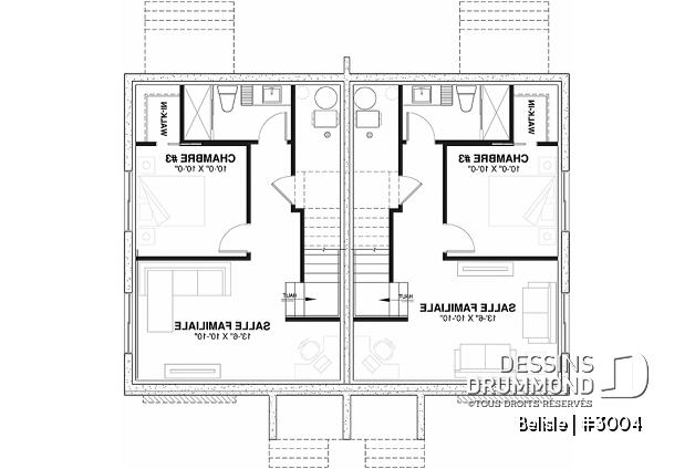 Sous-sol - Plan de maison jumelée à étage, 3 chambres et 1.5 salle de bain par unité, buanderie au r-d-c - Belisle