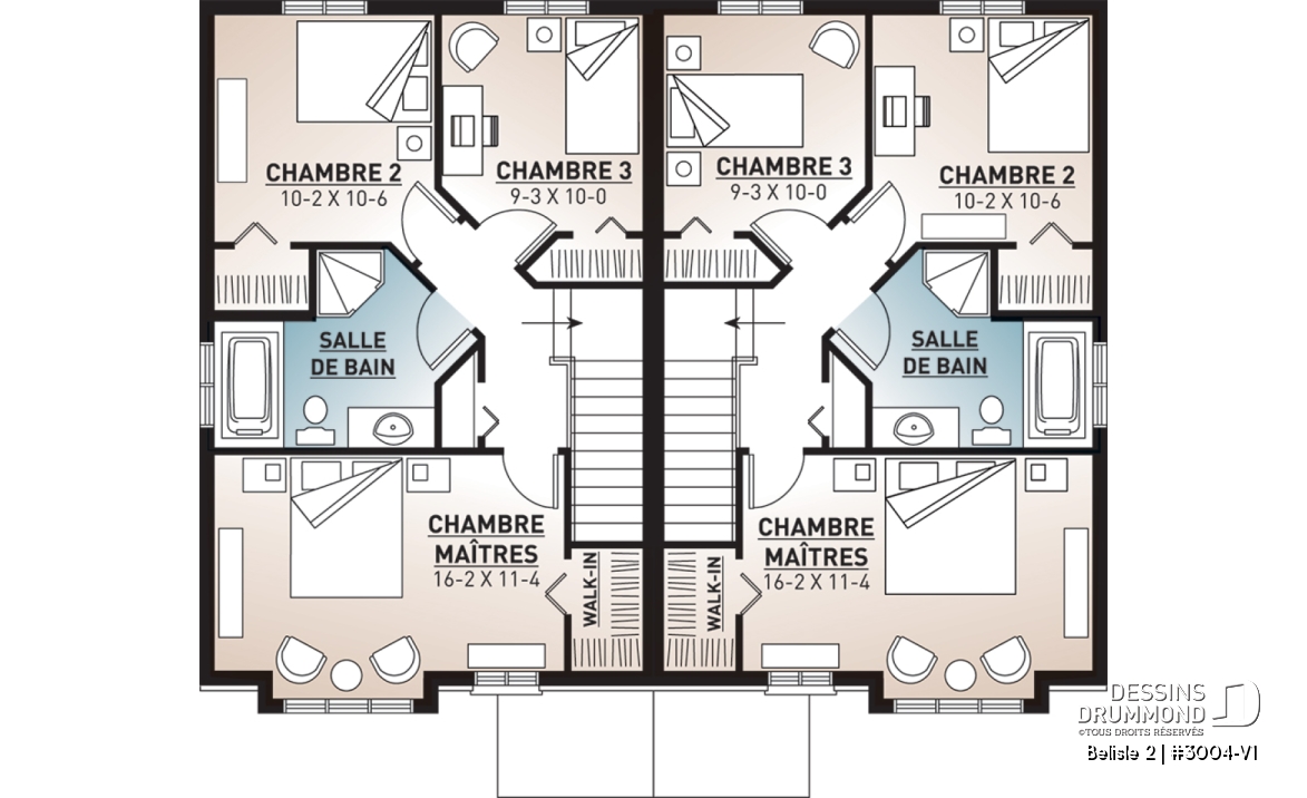 Étage - Plan de semi-détaché moderne à étage, 3 chambres, buanderie au rdc, grande chambre parents - Belisle 2