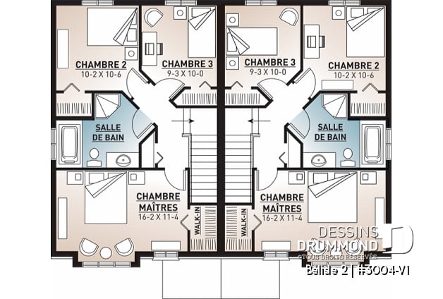 Étage - Plan de semi-détaché moderne à étage, 3 chambres, buanderie au rdc, grande chambre parents - Belisle 2