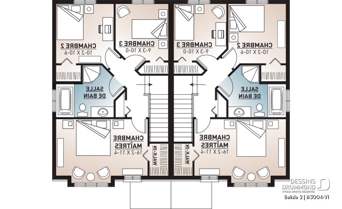 Étage - Plan de semi-détaché moderne à étage, 3 chambres, buanderie au rdc, grande chambre parents - Belisle 2