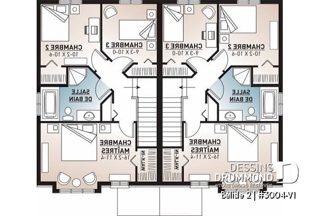Étage - Plan de semi-détaché moderne à étage, 3 chambres, buanderie au rdc, grande chambre parents - Belisle 2