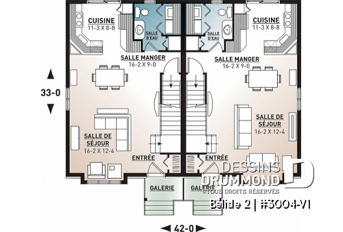 Rez-de-chaussée - Plan de semi-détaché moderne à étage, 3 chambres, buanderie au rdc, grande chambre parents - Belisle 2