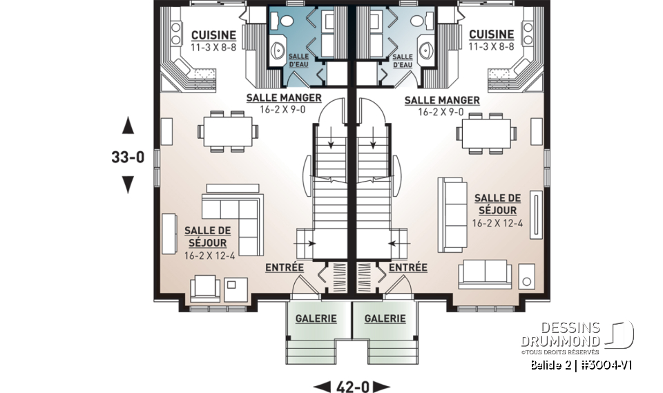 Rez-de-chaussée - Plan de semi-détaché moderne à étage, 3 chambres, buanderie au rdc, grande chambre parents - Belisle 2