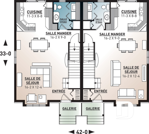 Rez-de-chaussée - Plan de semi-détaché moderne à étage, 3 chambres, buanderie au rdc, grande chambre parents - Belisle 2
