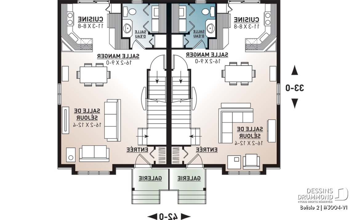 Rez-de-chaussée - Plan de semi-détaché moderne à étage, 3 chambres, buanderie au rdc, grande chambre parents - Belisle 2