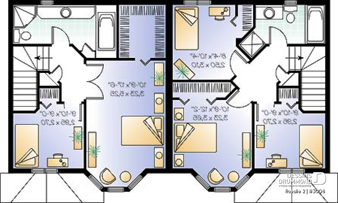 Étage - Plan de semi-détaché à étage, 2 à 3 chambres, 2 s. de bain, style victorien, belle fenestration, garde-manger - Rosalie 2