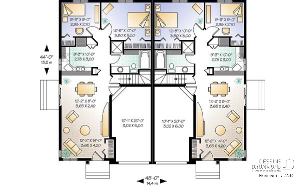 Rez-de-chaussée - Plan de jumelé avec garage, 2 chambres et sous-sol à aménager (non-fini), construction abordable - Florimont