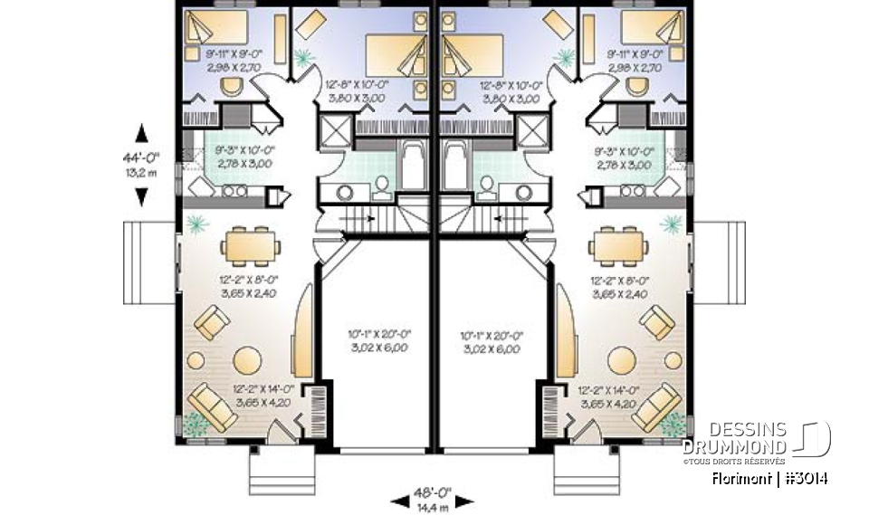 Rez-de-chaussée - Plan de jumelé avec garage, 2 chambres et sous-sol à aménager (non-fini), construction abordable - Florimont