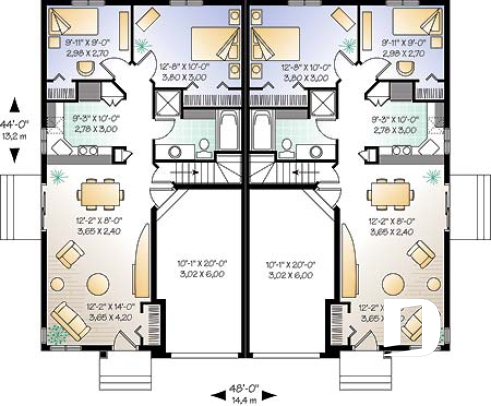 Rez-de-chaussée - Plan de jumelé avec garage, 2 chambres et sous-sol à aménager (non-fini), construction abordable - Florimont