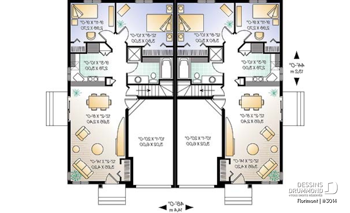 Rez-de-chaussée - Plan de jumelé avec garage, 2 chambres et sous-sol à aménager (non-fini), construction abordable - Florimont