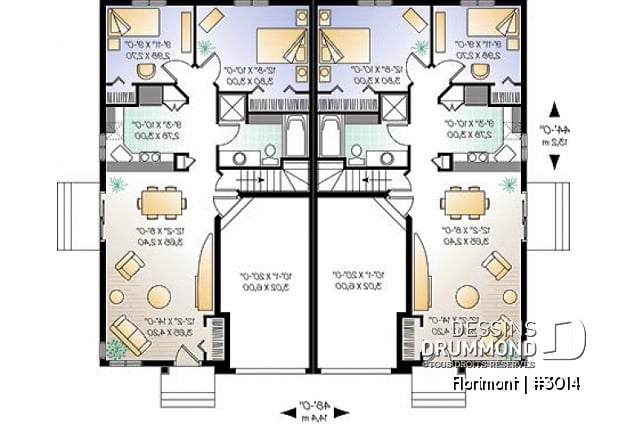 Rez-de-chaussée - Plan de jumelé avec garage, 2 chambres et sous-sol à aménager (non-fini), construction abordable - Florimont
