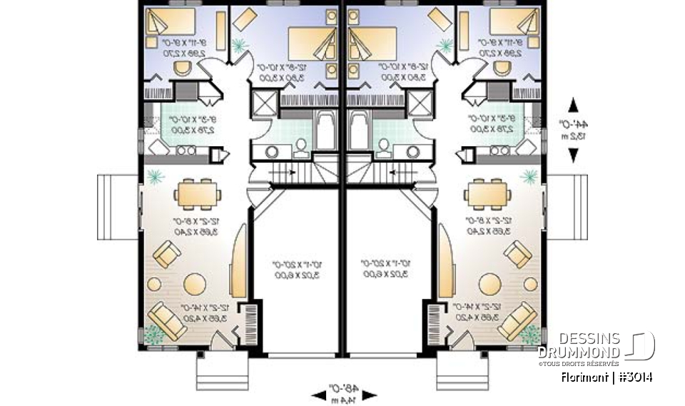 Rez-de-chaussée - Plan de jumelé avec garage, 2 chambres et sous-sol à aménager (non-fini), construction abordable - Florimont