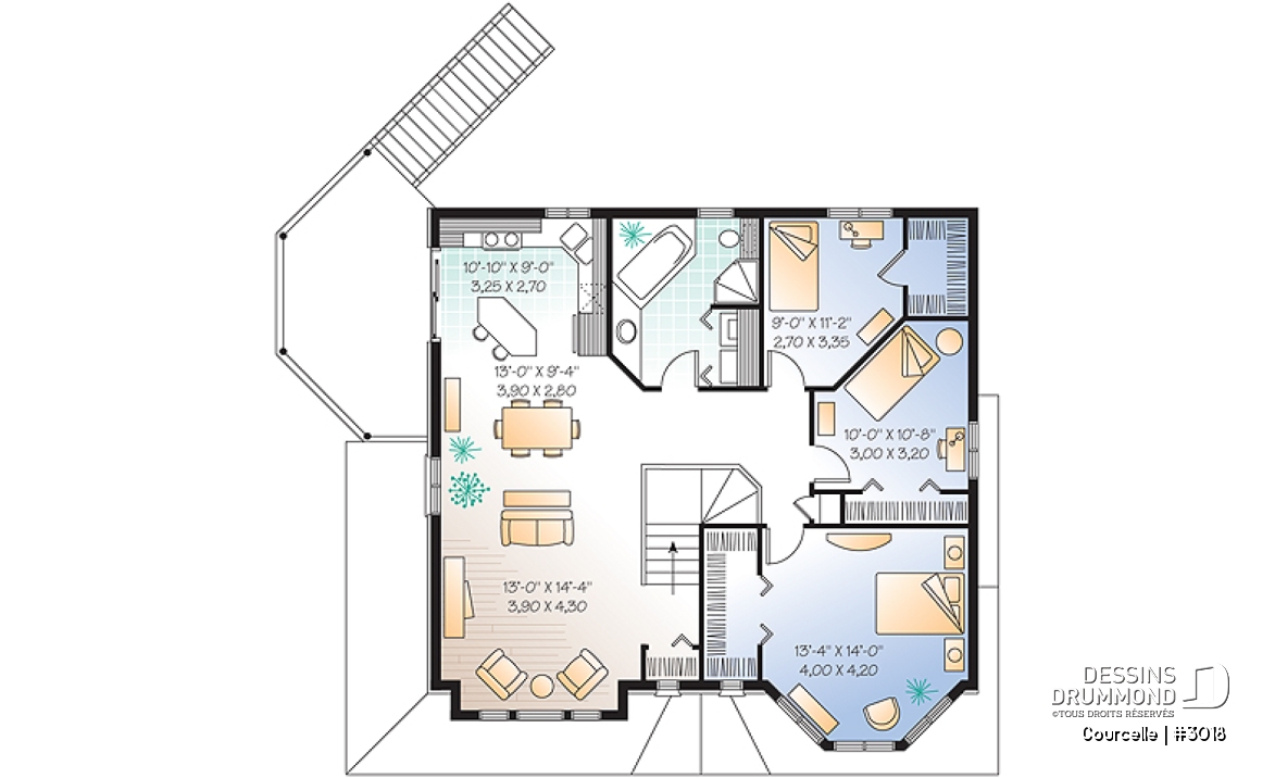 Étage - Plan de maison bi-génération avec garage, unité famille à l'étage avec 3 chambres, superbe galerie - Courcelle