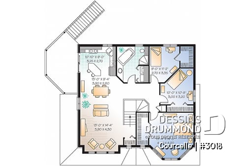 Étage - Plan de maison bi-génération avec garage, unité famille à l'étage avec 3 chambres, superbe galerie - Courcelle