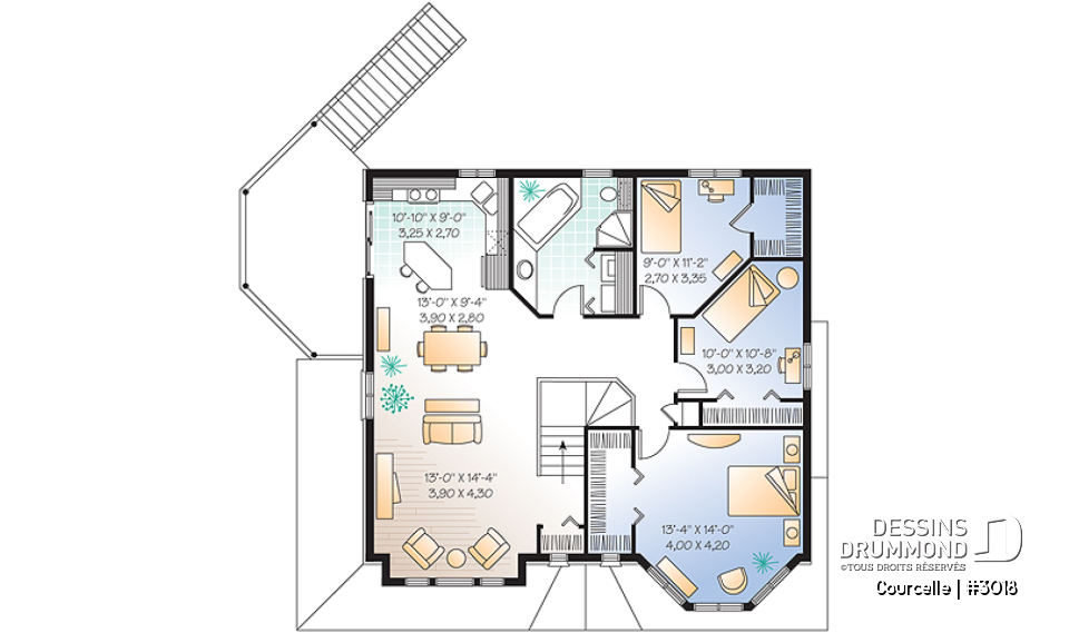 Étage - Plan de maison bi-génération avec garage, unité famille à l'étage avec 3 chambres, superbe galerie - Courcelle