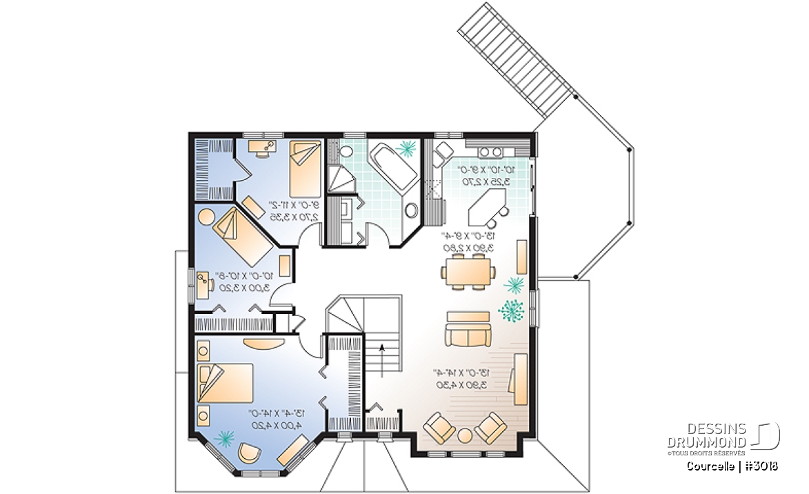 Étage - Plan de maison bi-génération avec garage, unité famille à l'étage avec 3 chambres, superbe galerie - Courcelle