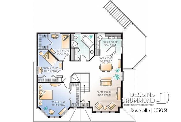 Étage - Plan de maison bi-génération avec garage, unité famille à l'étage avec 3 chambres, superbe galerie - Courcelle