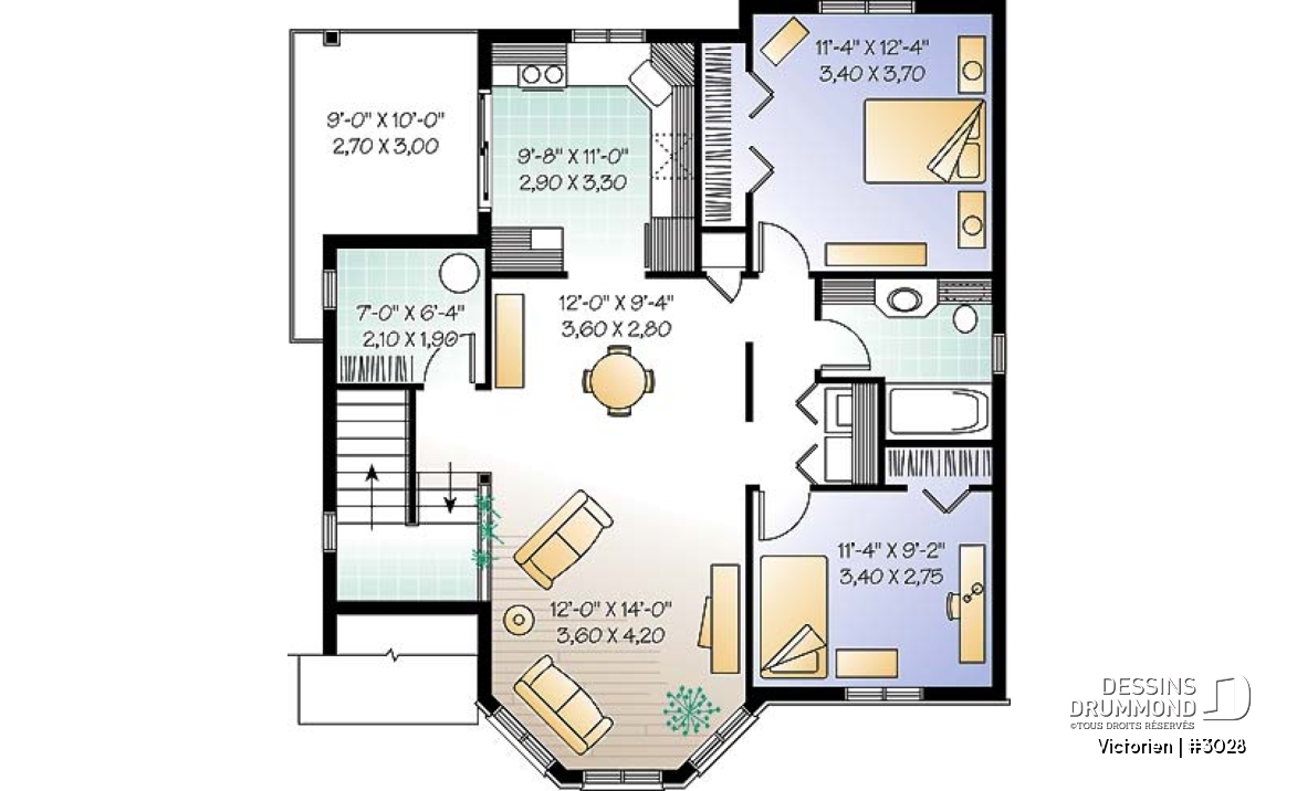 Étage - Plan de duplex, 2 chambres par unité, belle fenestration, balcon arrière, grande cuisine avec porte patio - Victorien
