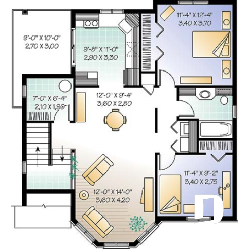 Étage - Plan de duplex, 2 chambres par unité, belle fenestration, balcon arrière, grande cuisine avec porte patio - Victorien