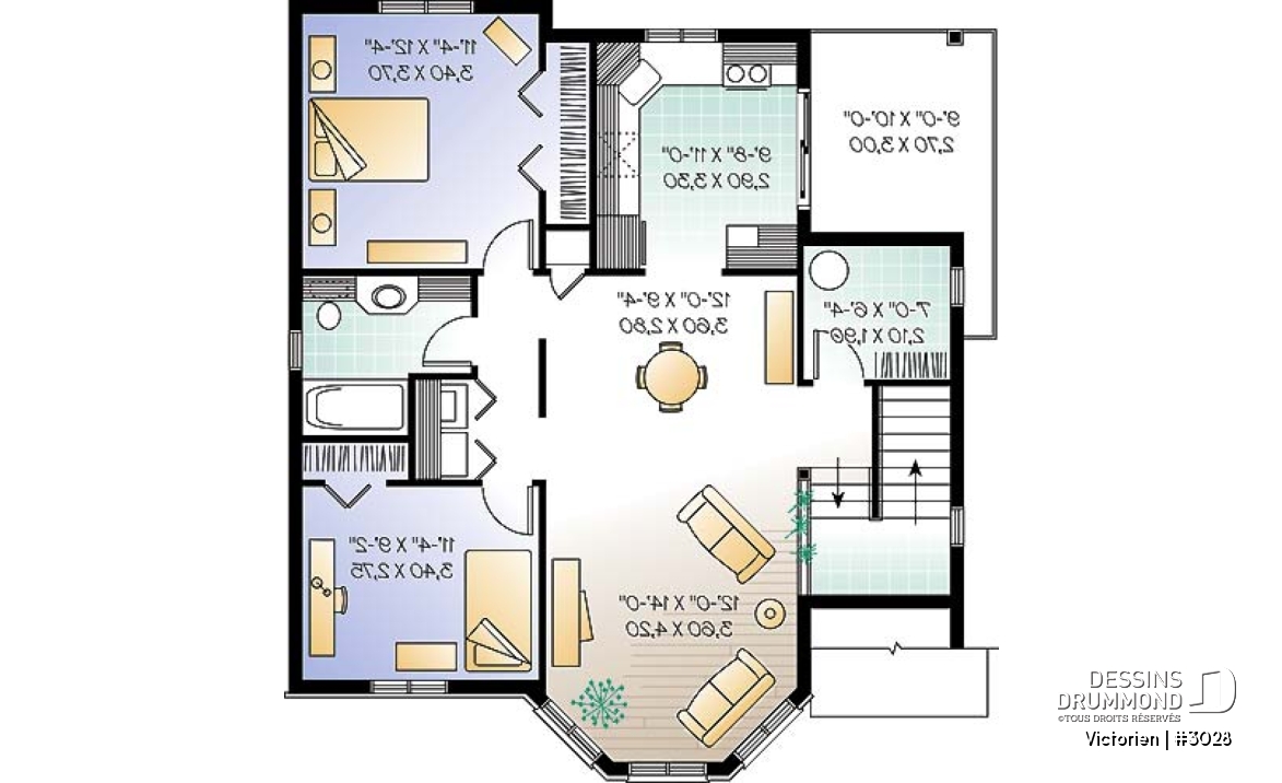 Étage - Plan de duplex, 2 chambres par unité, belle fenestration, balcon arrière, grande cuisine avec porte patio - Victorien