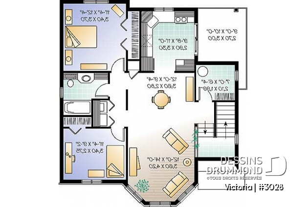 Étage - Plan de duplex, 2 chambres par unité, belle fenestration, balcon arrière, grande cuisine avec porte patio - Victorien