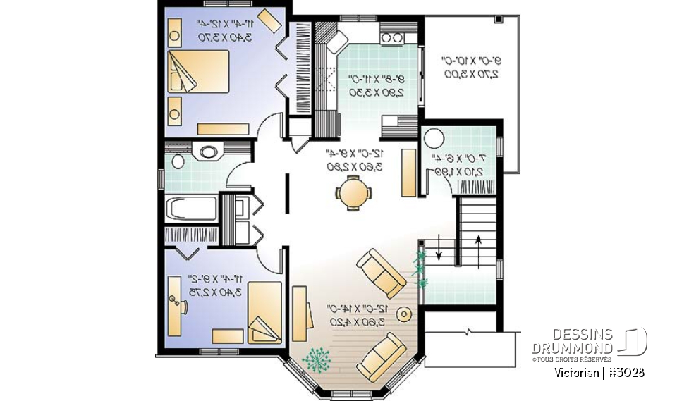 Étage - Plan de duplex, 2 chambres par unité, belle fenestration, balcon arrière, grande cuisine avec porte patio - Victorien