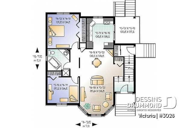 Rez-de-chaussée - Plan de duplex, 2 chambres par unité, belle fenestration, balcon arrière, grande cuisine avec porte patio - Victorien