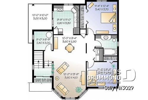 Étage - Plan de triplex, 2 chambres, 1 salle de bain et une buanderie par unité, balcon arrière abrité - Sully