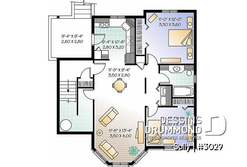 Sous-sol - Plan de triplex, 2 chambres, 1 salle de bain et une buanderie par unité, balcon arrière abrité - Sully