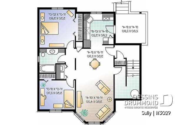 Sous-sol - Plan de triplex, 2 chambres, 1 salle de bain et une buanderie par unité, balcon arrière abrité - Sully