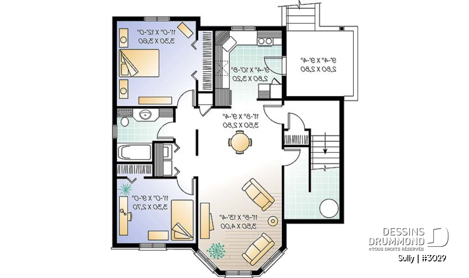 Sous-sol - Plan de triplex, 2 chambres, 1 salle de bain et une buanderie par unité, balcon arrière abrité - Sully