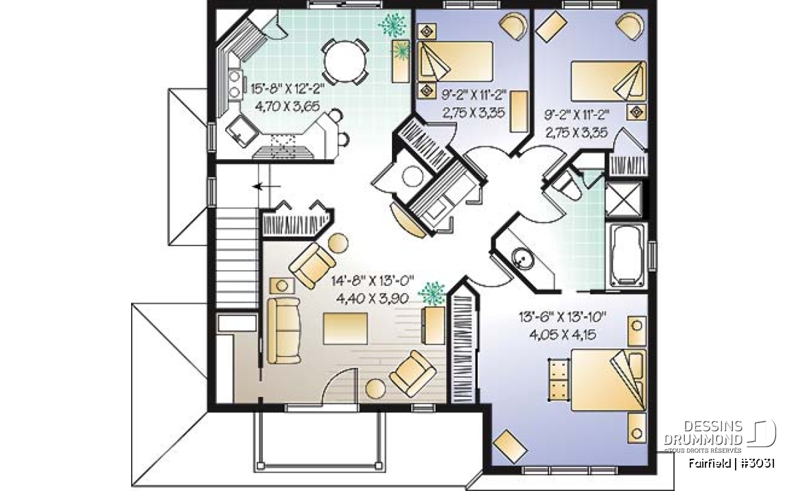 Étage - Plan de duplex 5 et demi (5 1/2) de style Européen offrant 3 chambres et buanderie par unité. - Fairfield