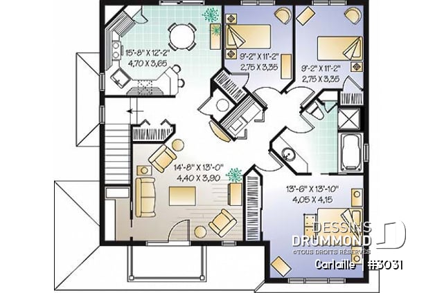 Étage - Plan de duplex 5 et demi (5 1/2) de style Européen offrant 3 chambres et buanderie par unité. - Fairfield