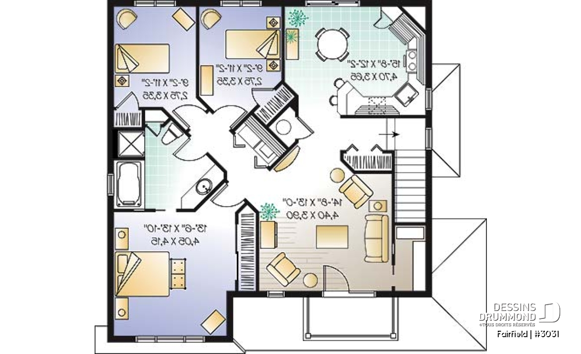 Étage - Plan de duplex 5 et demi (5 1/2) de style Européen offrant 3 chambres et buanderie par unité. - Fairfield