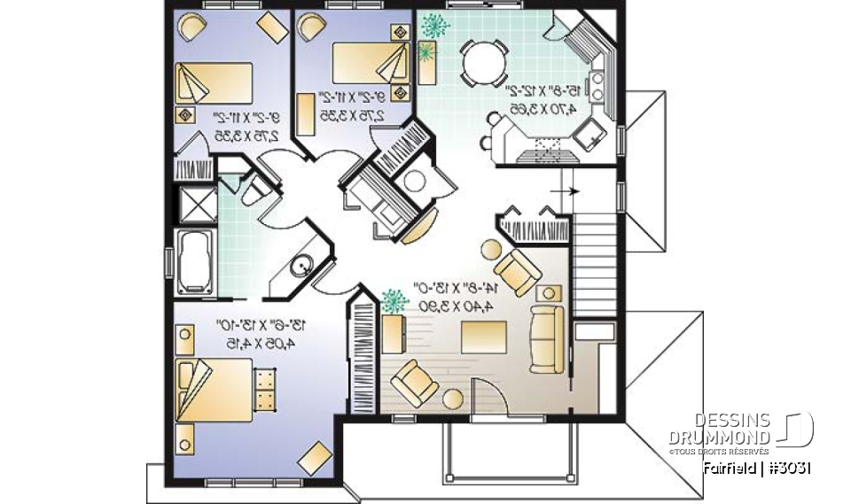 Étage - Plan de duplex 5 et demi (5 1/2) de style Européen offrant 3 chambres et buanderie par unité. - Fairfield