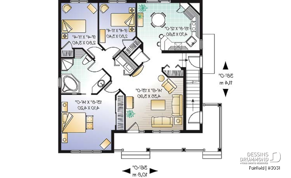 Rez-de-chaussée - Plan de duplex 5 et demi (5 1/2) de style Européen offrant 3 chambres et buanderie par unité. - Fairfield