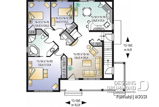Rez-de-chaussée - Plan de duplex 5 et demi (5 1/2) de style Européen offrant 3 chambres et buanderie par unité. - Fairfield