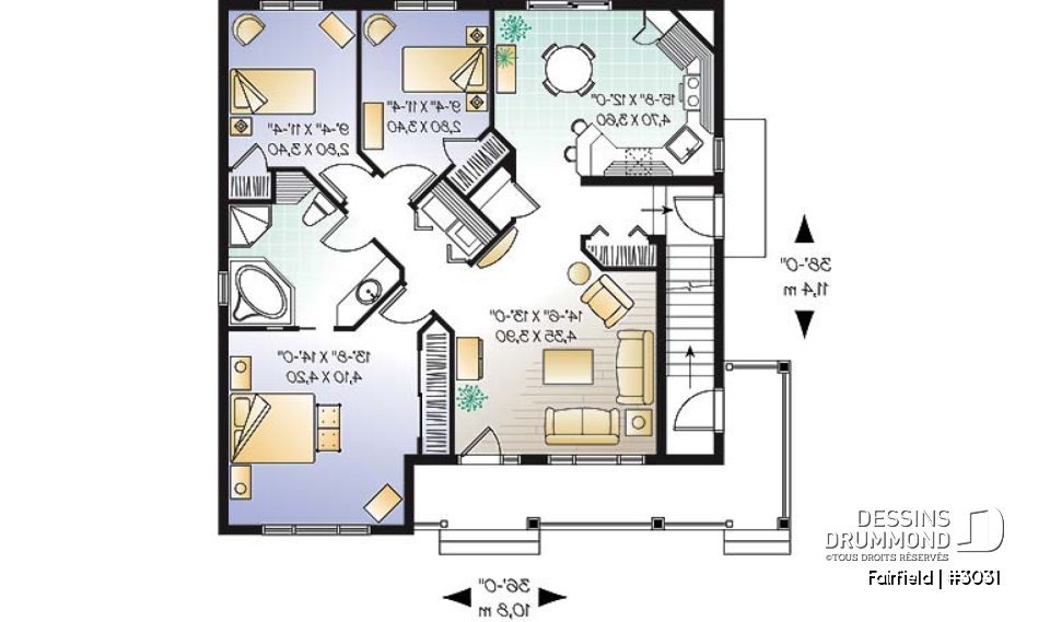 Rez-de-chaussée - Plan de duplex 5 et demi (5 1/2) de style Européen offrant 3 chambres et buanderie par unité. - Fairfield