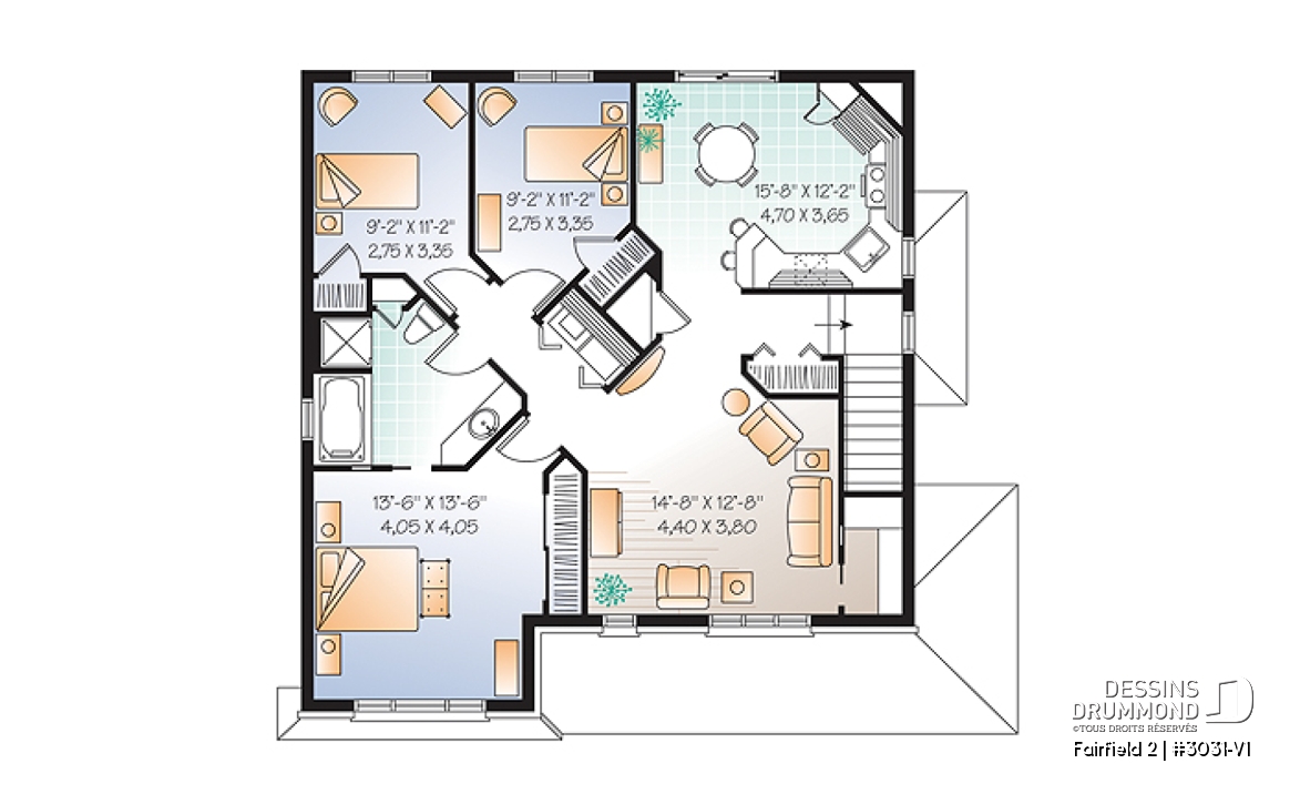 Étage - Plan de triplex 5 1/2 de style américain, 3 chambres par unité, intérieur attrayant, buanderie, gallerie - Fairfield 2