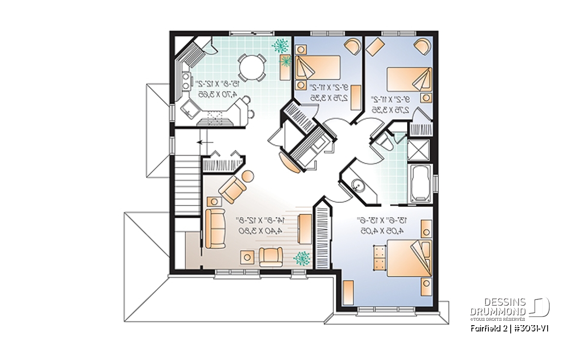 Étage - Plan de triplex 5 1/2 de style américain, 3 chambres par unité, intérieur attrayant, buanderie, gallerie - Fairfield 2