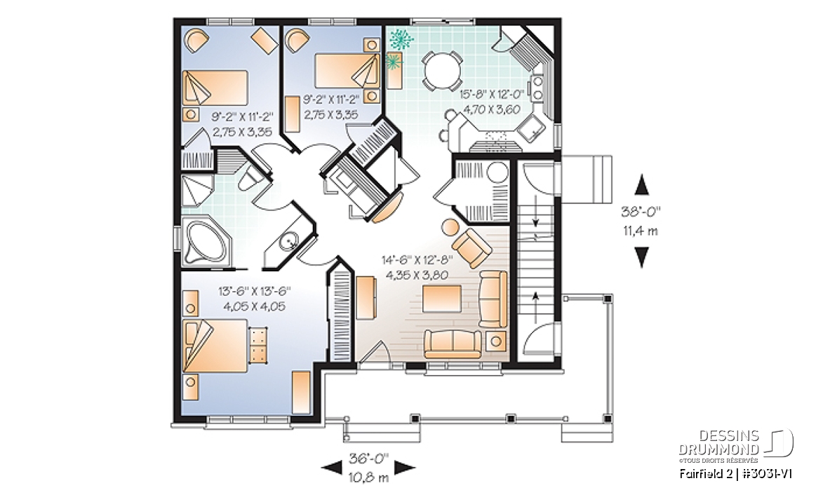 Rez-de-chaussée - Plan de triplex 5 1/2 de style américain, 3 chambres par unité, intérieur attrayant, buanderie, gallerie - Fairfield 2