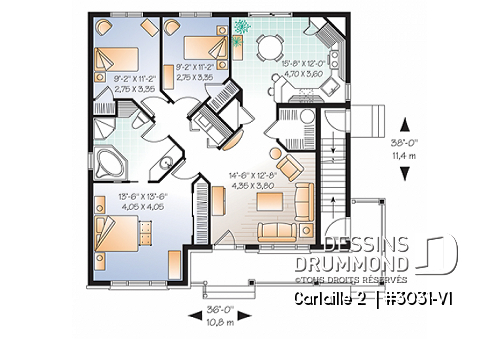 Rez-de-chaussée - Plan de triplex 5 1/2 de style américain, 3 chambres par unité, intérieur attrayant, buanderie, gallerie - Fairfield 2
