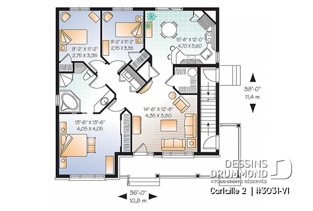 Rez-de-chaussée - Plan de triplex 5 1/2 de style américain, 3 chambres par unité, intérieur attrayant, buanderie, gallerie - Fairfield 2