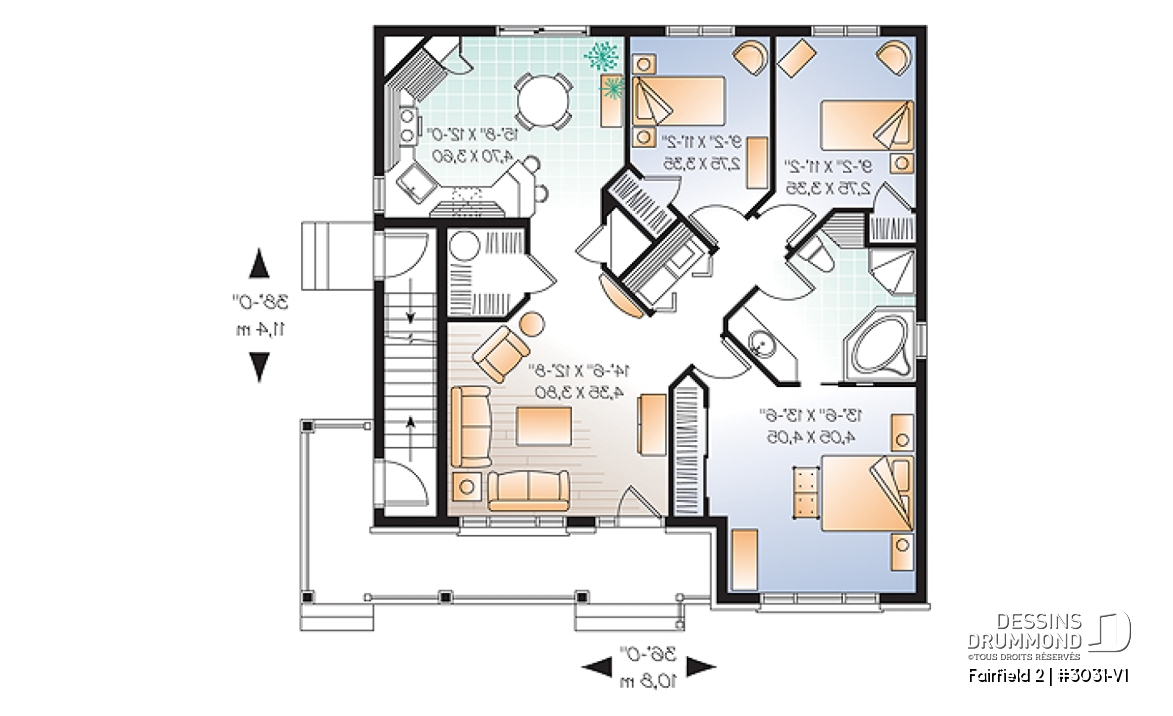 Rez-de-chaussée - Plan de triplex 5 1/2 de style américain, 3 chambres par unité, intérieur attrayant, buanderie, gallerie - Fairfield 2