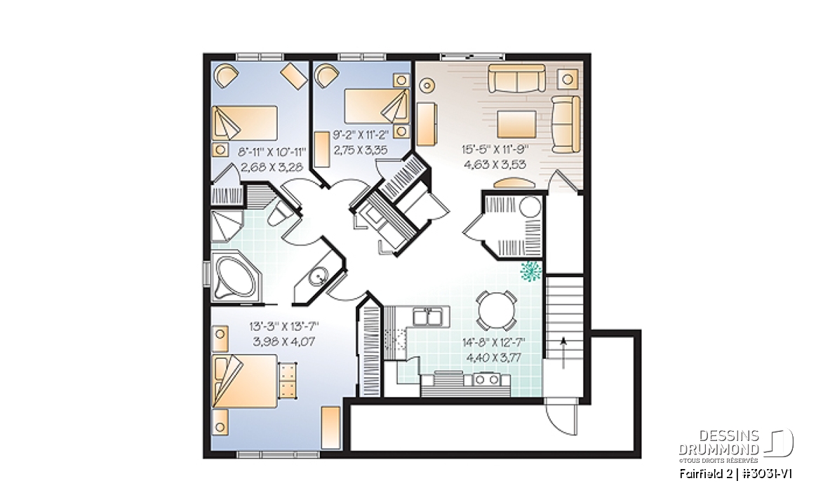 Sous-sol - Plan de triplex 5 1/2 de style américain, 3 chambres par unité, intérieur attrayant, buanderie, gallerie - Fairfield 2