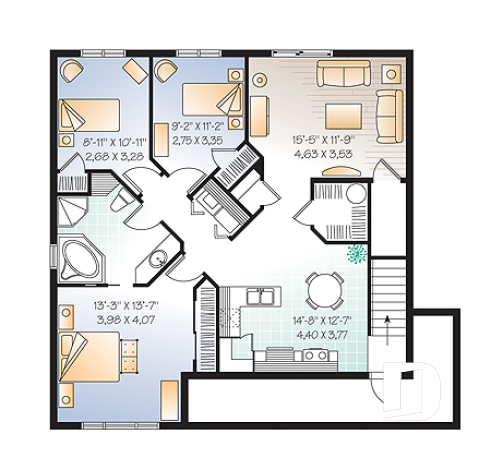 Sous-sol - Plan de triplex 5 1/2 de style américain, 3 chambres par unité, intérieur attrayant, buanderie, gallerie - Fairfield 2