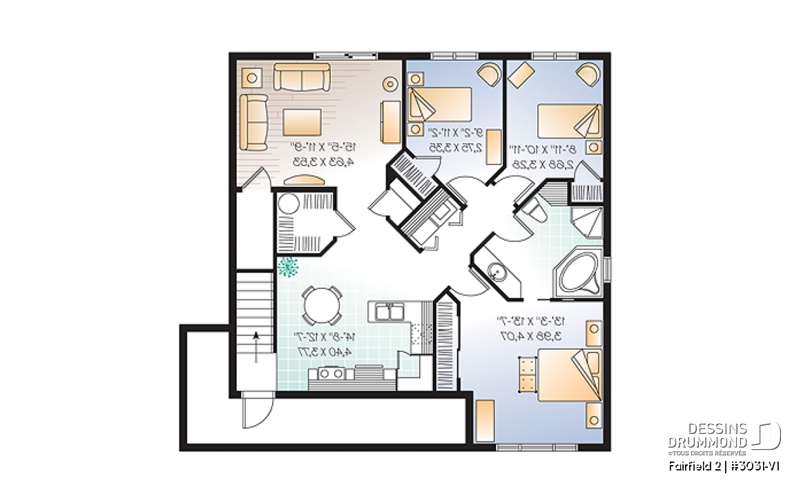 Sous-sol - Plan de triplex 5 1/2 de style américain, 3 chambres par unité, intérieur attrayant, buanderie, gallerie - Fairfield 2